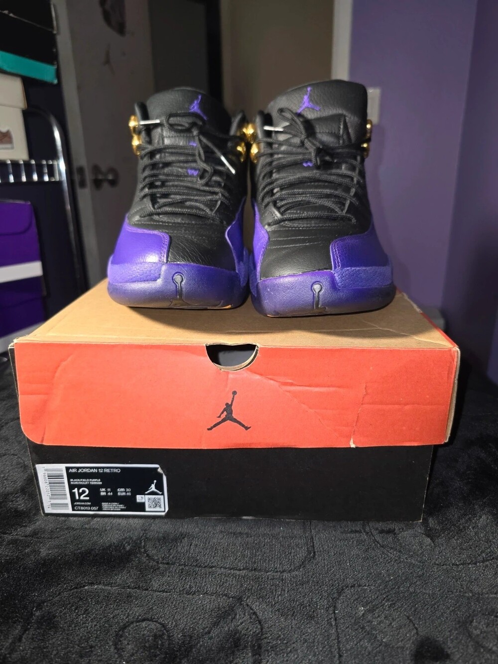 Jordan 12 Field Purple Sneakers Size 12 Black Purple Leather